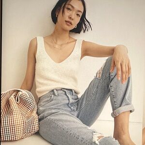 Madewell Parkwood Sweater Tank Size Medium Bright Ivory 100% Cotton